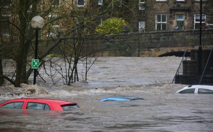 Cars under flood waters.
